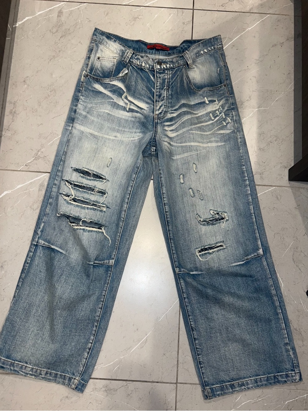 Jaded London Light Blue Distressed Relaxed Jeans